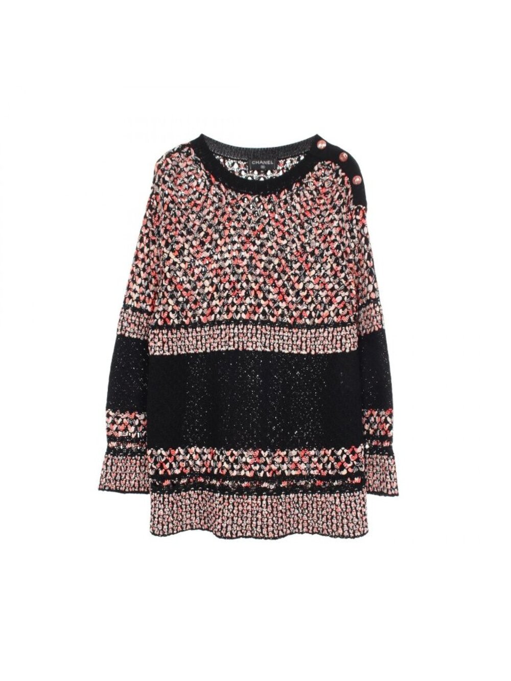 Chanel Knit Coco Buttons Braided Cotton Sweater